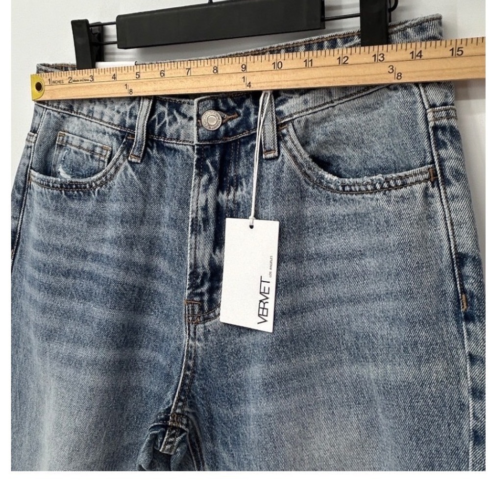 Vervet Los Angeles Cropped Rip Jeans High Rise Straight Leg Distressed Blue 27 - Picture 7 of 8